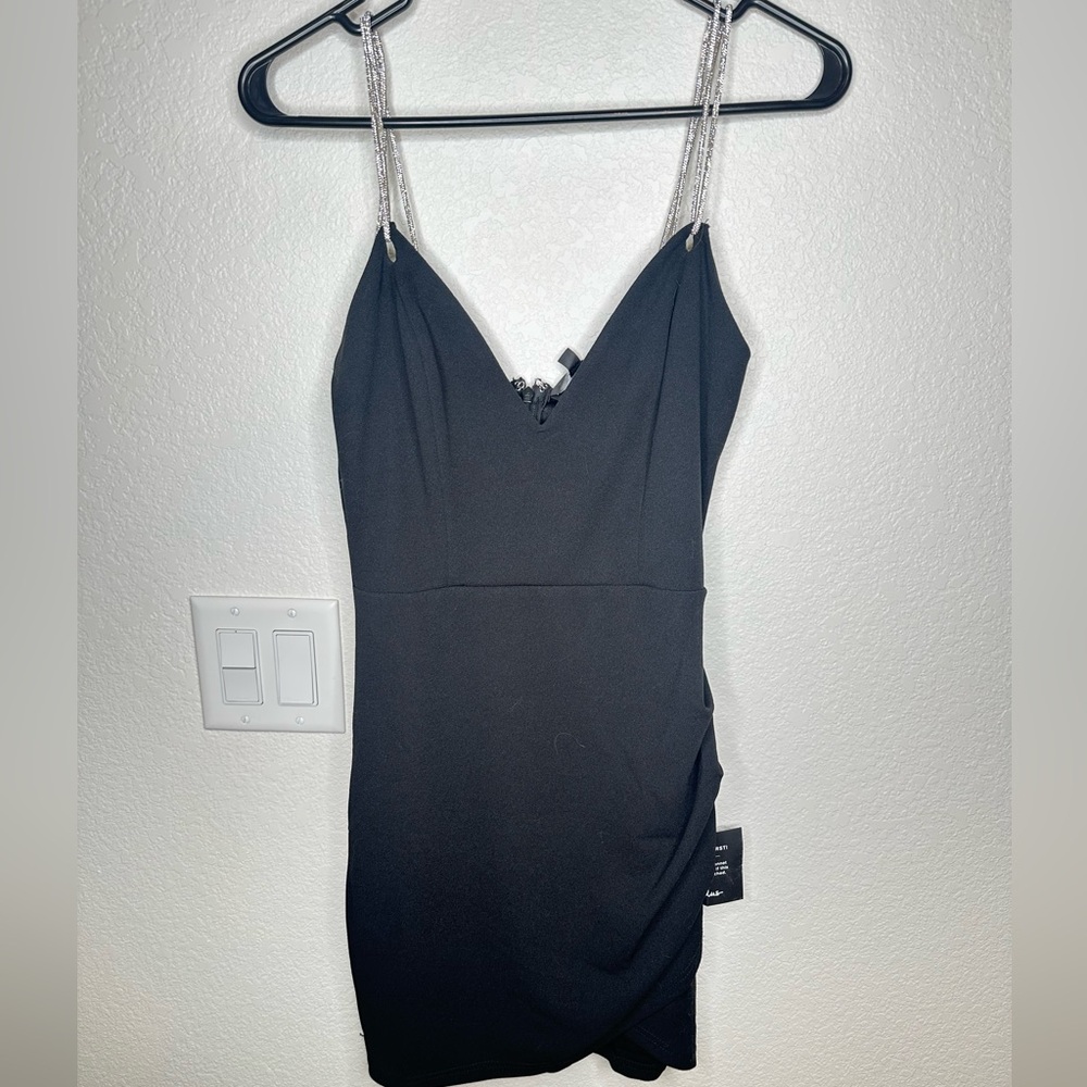 Elegant Black Dress with Silver Straps